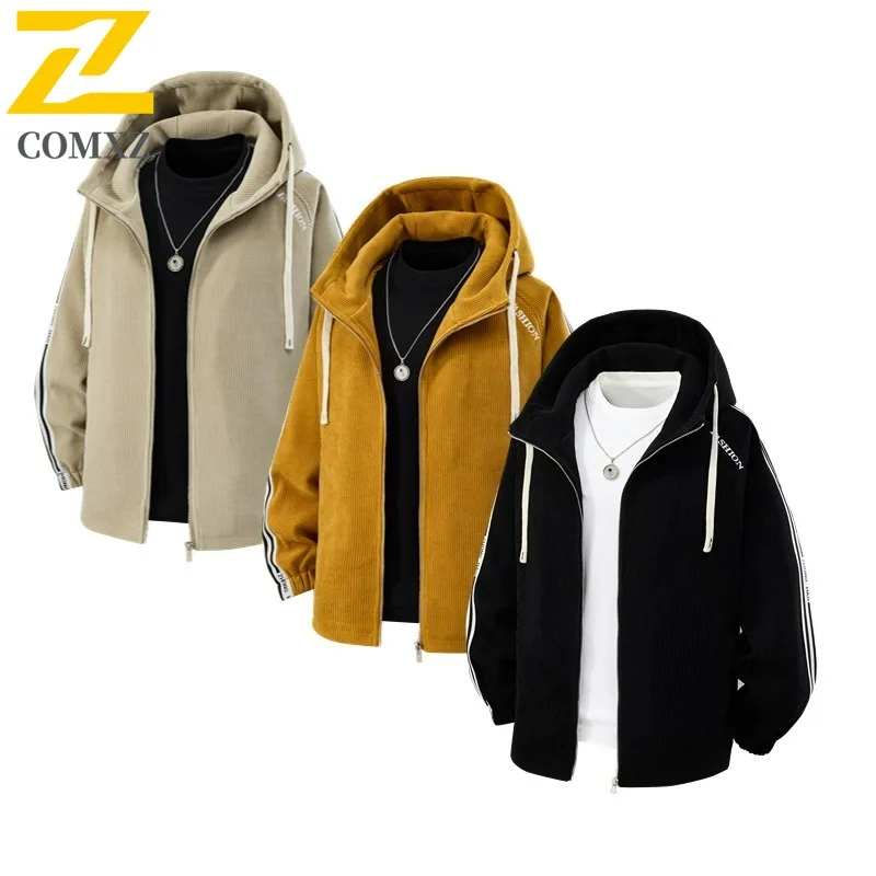 

COMXZ 2025 Men Knit Jacket Stand Collar Hooded Slim Fit Warm Coat Zipper 3 Color Design M-4XL New Arrival Trendy windbreaker