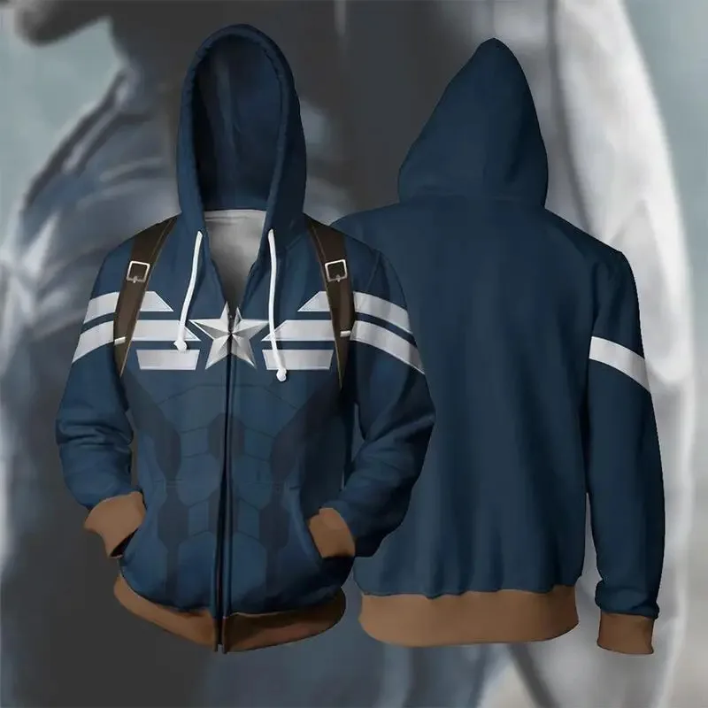 

Фильм Капитан Американский Косплей Толстовка 3D С Капюшоном Полиэстер Весна Осень Хэллоуин Унисекс Капитан Куртка Тонкая Униформа Супергероя