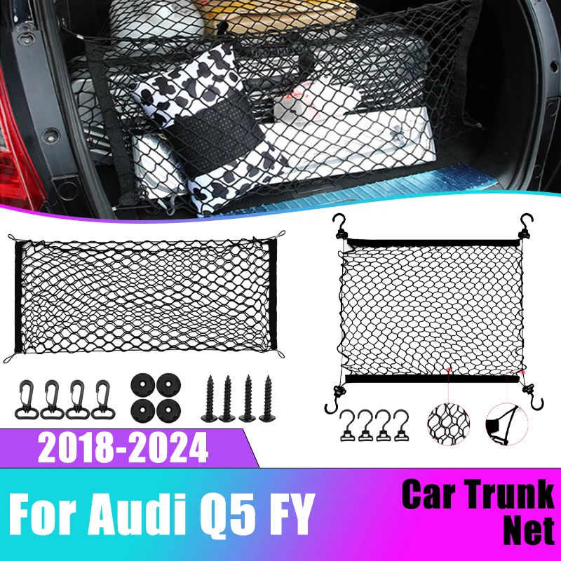 

Car Boot Trunk Net For Audi Q5 FY 2018-2024 2019 2020 2021 Nylon Layer Mesh Luggage Bag Storage Rear Back Cargo Car Accessories