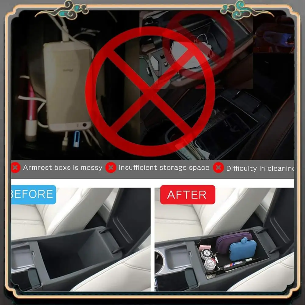 M45K-Center Console Organizer Tray Armrest Tray Secondary Storage Insert Tray For Sonata DN8 2020 2021 Black+White