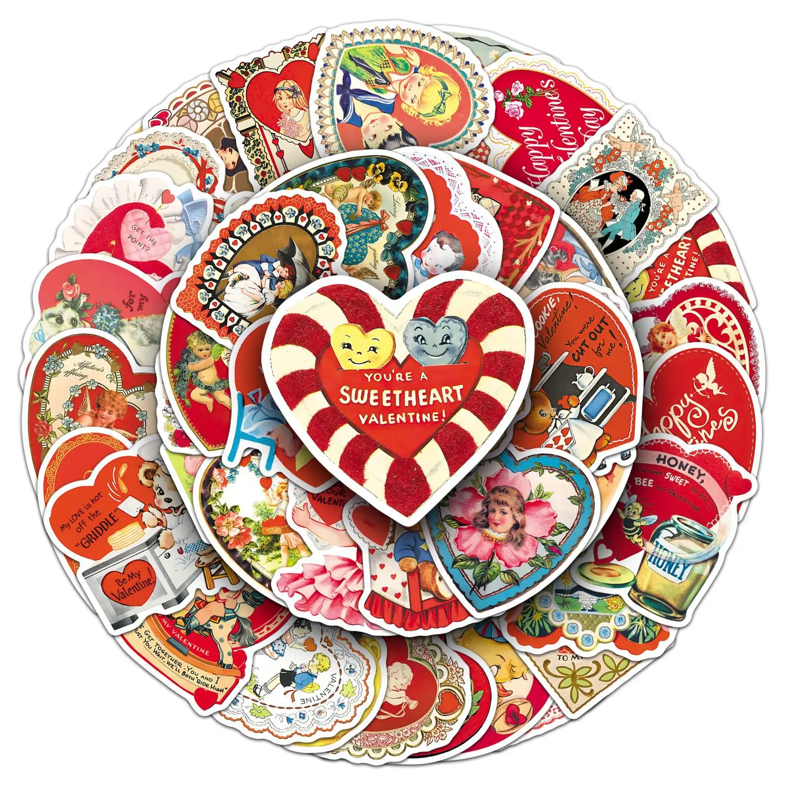 50/100PCS Retro Valentine's Day Stickers, Festival Love Victoria Style Waterproof Decorative Card Sticker