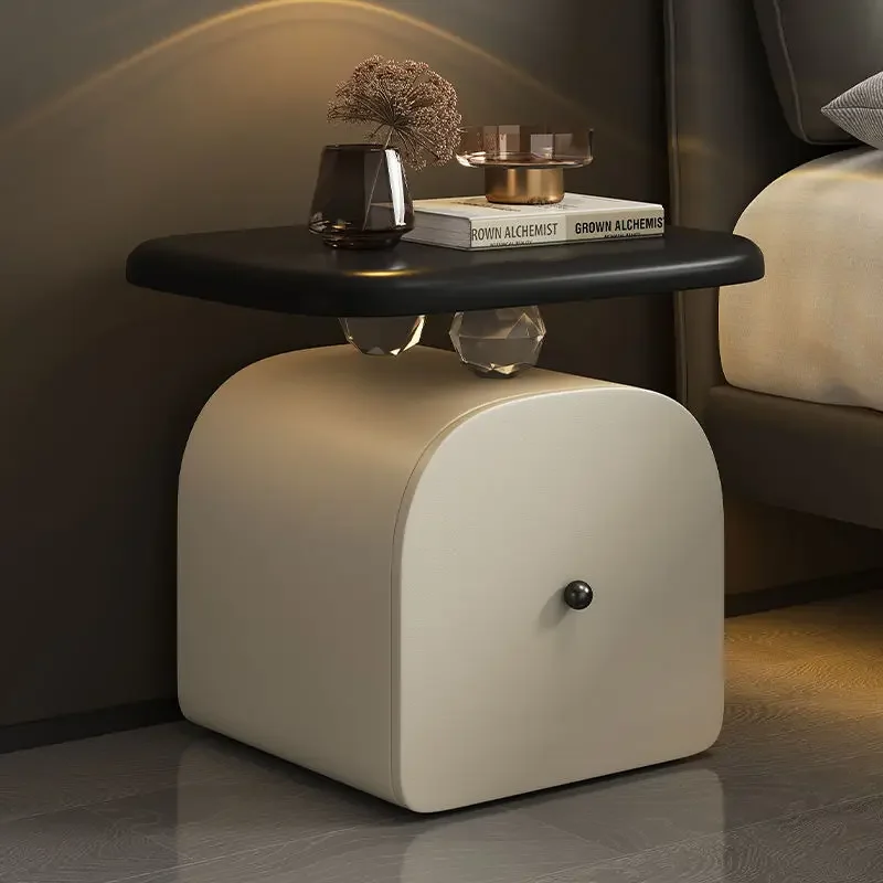 

Modern Leather Side Cabinet with Storage Compartment Living Room End Table
