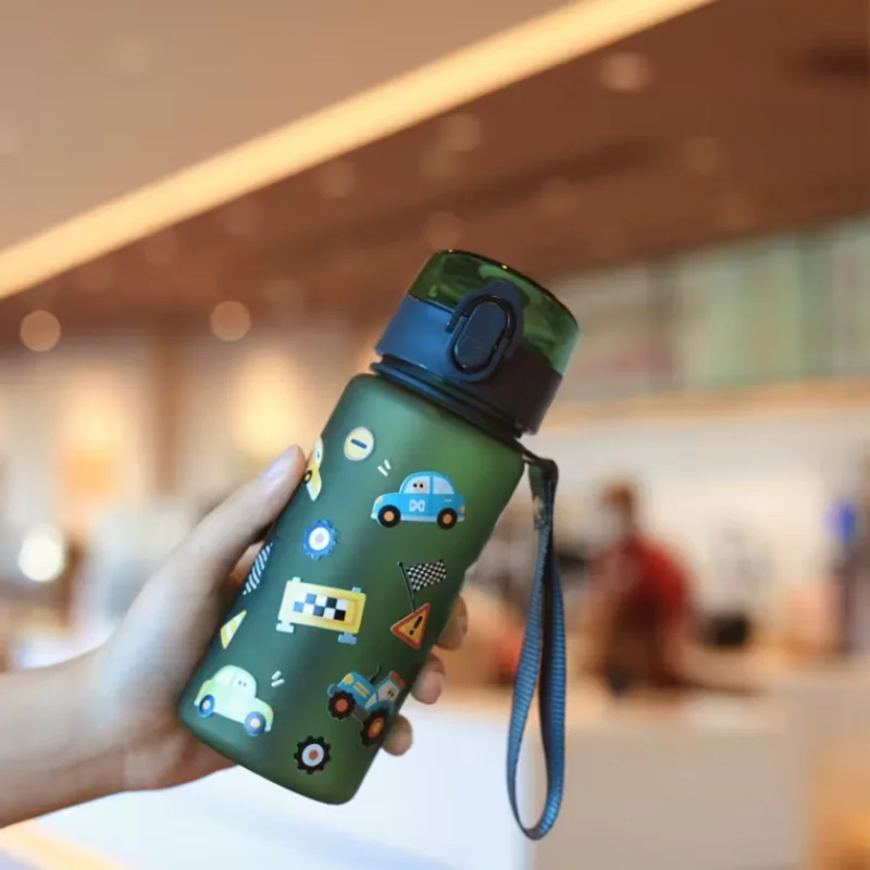 

400ml 3D Printed Space/Car Cute Pattern Portable Water Bottle with Carrying Strap, Outdoor Sports Water Bottle with 3D Design