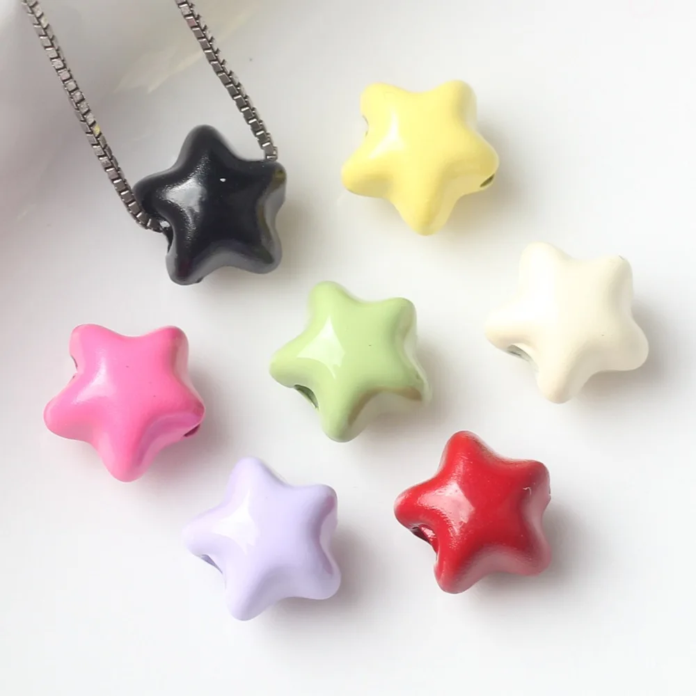 10Pcs/pack Simple Alloy Colored spray painted pentagram Loose Beads DIY Bracelets Necklaces Jewelry Accessories