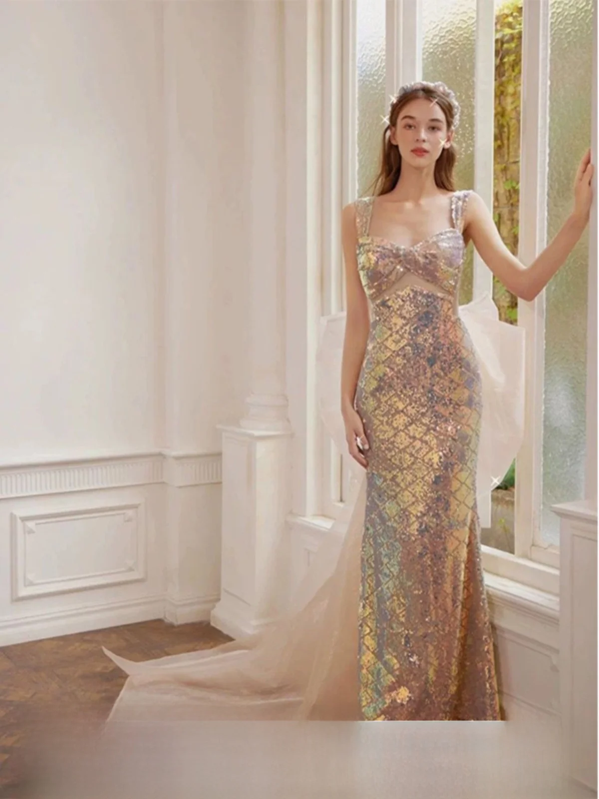 Sexy funkelnde rosa Hochzeit Dr. Morgen Robe Geburtstag Par Performance Abendkleid Engel Hochzeit Dr Marke Faionable