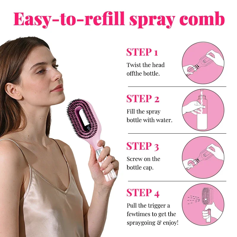WANMEI 2-in-1 Multi-functional Spray Bottle Comb,Christmas Gift,wet Dry Scalp Massage Bristle Comb,Salon Fluffy Modeling Comb