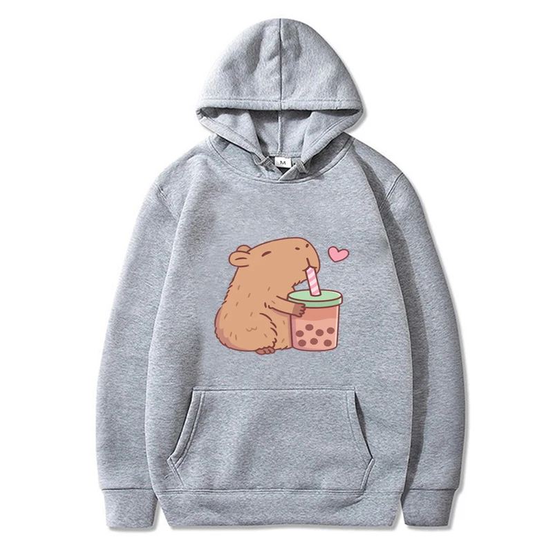 

Funny Fashion Capybara Drinking Bubble Tea Cute Graphic Printed Hoodies Women Sweatshirt Men Pullover Streetwear Winter Tops