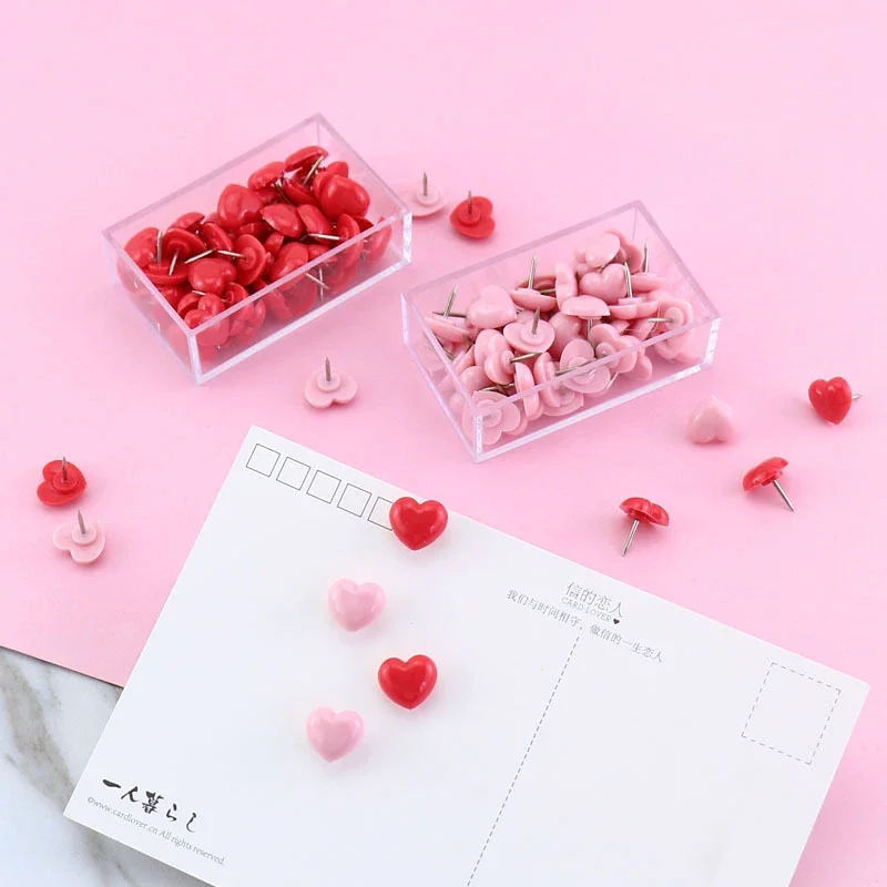 Ins Love Heart Shape Push Pins ความปลอดภัยสี Push Pin Cork Board Thumb Tack Wall Pins โรงเรียนเครื่องเขียน Office Binding Supplies
