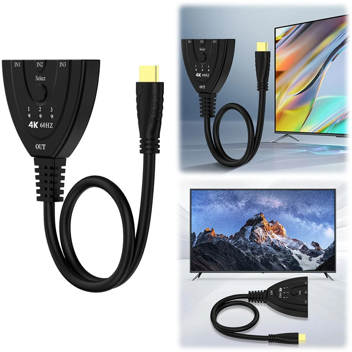 ABJZ 4K -Compatibele switch 3 in 1 uit 3-poorts -Compatibele switcher -Compatibele splitterhub-switcher voor HDTV