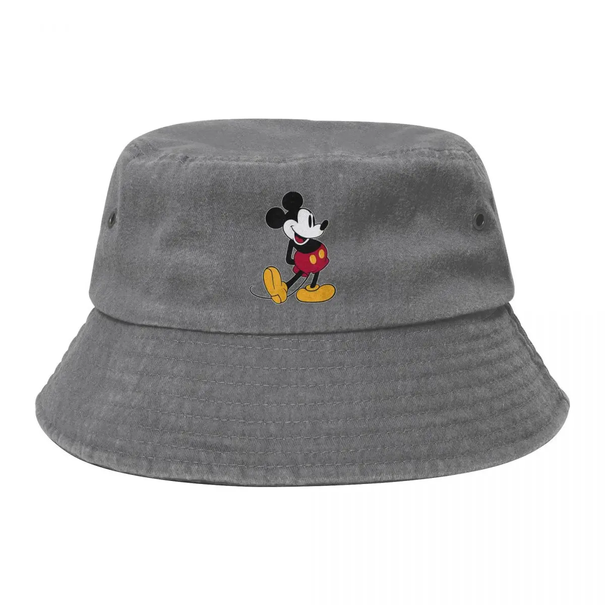 Unique Mickey Mouse Cartoon Denim Bucket Hat For Men Women Kawaii Washed Distressed Bob Hat Travel Headwear