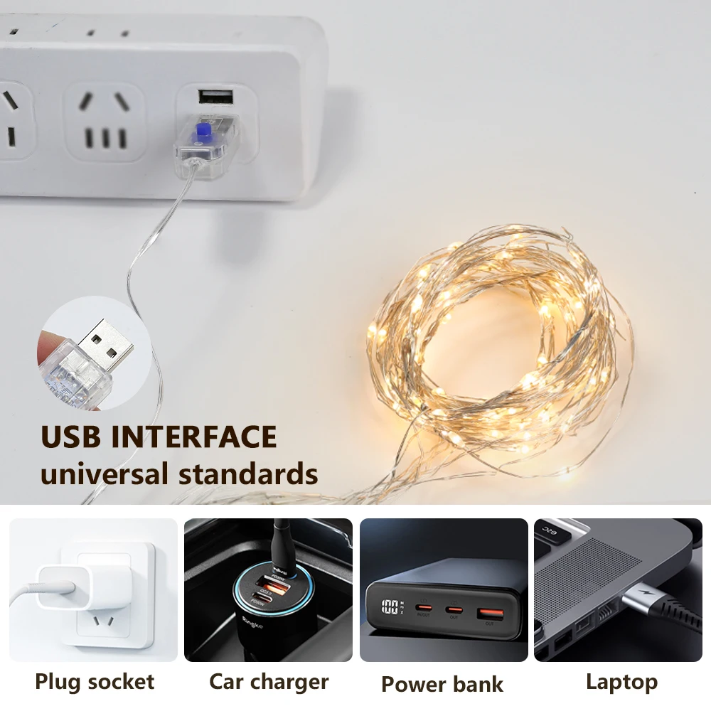 USB 5V String LED Lights com controle remoto para decoração de quartos, lâmpadas, festão, lâmpadas, fadas, quarto, casamento, Natal, feriado, festa