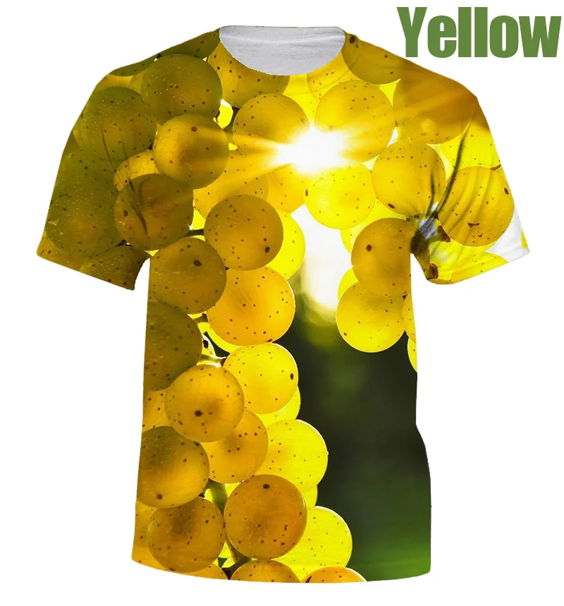Summer New 3D Printing T-shirt Grape Fruit Printing Men\'s Top Women\'s T-shirt Printing Casual Personality T-shirt O-neck Short