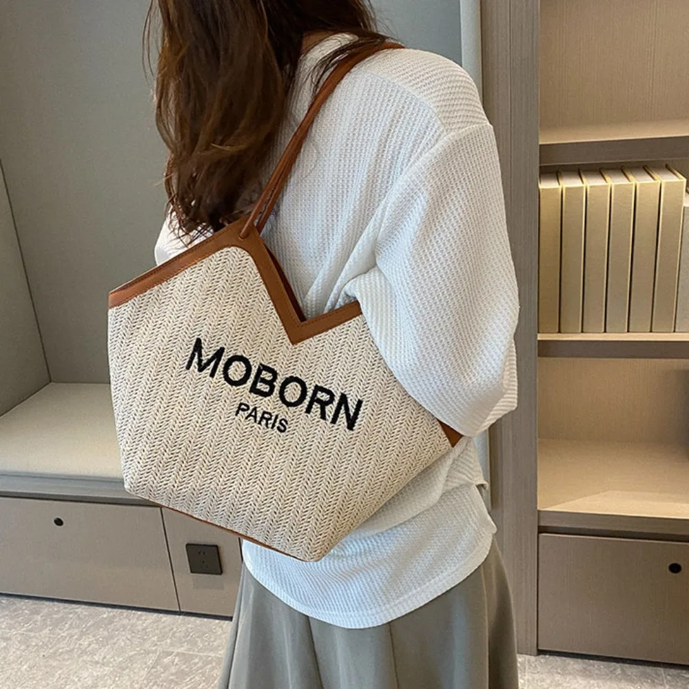 Trendy Straw Woven Bag Handbag Large Capacity Travel Beach Bag Tote Daily Commuting Bag Shoulder Bag Casual Underarm Bag