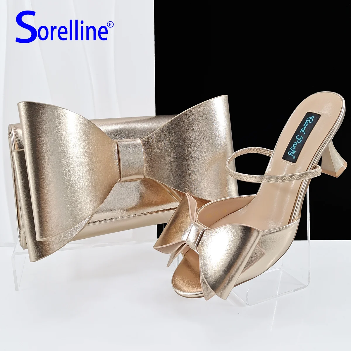 

Платье цвета шампанского, свадебная вечеринка, женская обувь в африканском стиле и комплект сумок, туфли-лодочки высокого качества с большими аппликациями и открытым носком