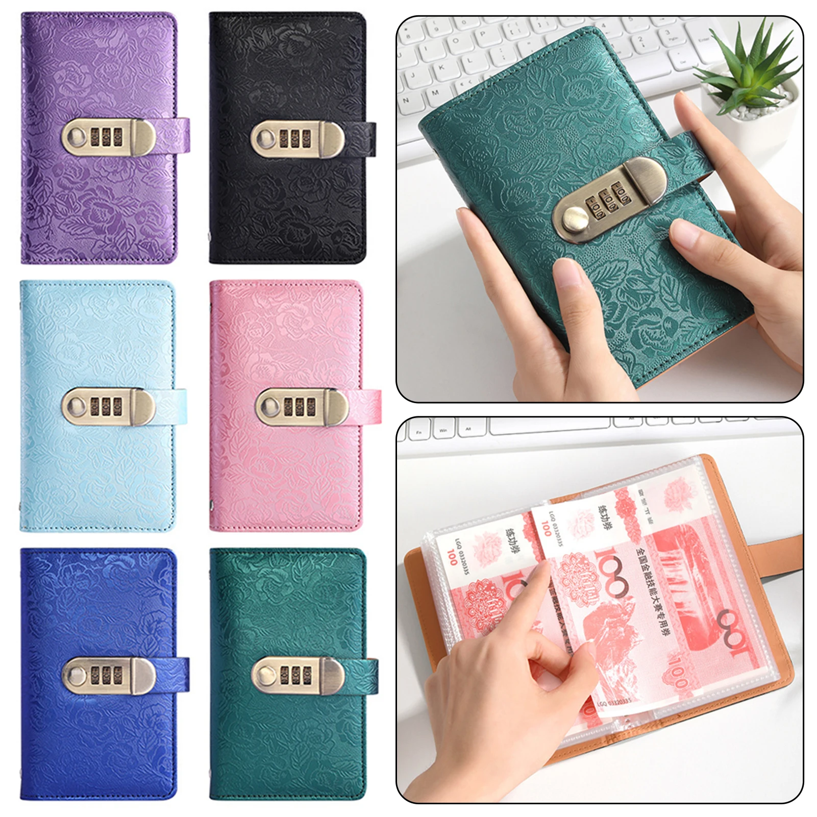 PU Leather 100 Envelope Challenge Binder Waterproof Reusable Budget Saving Book With Password Lock Banknote Colletion Booklet