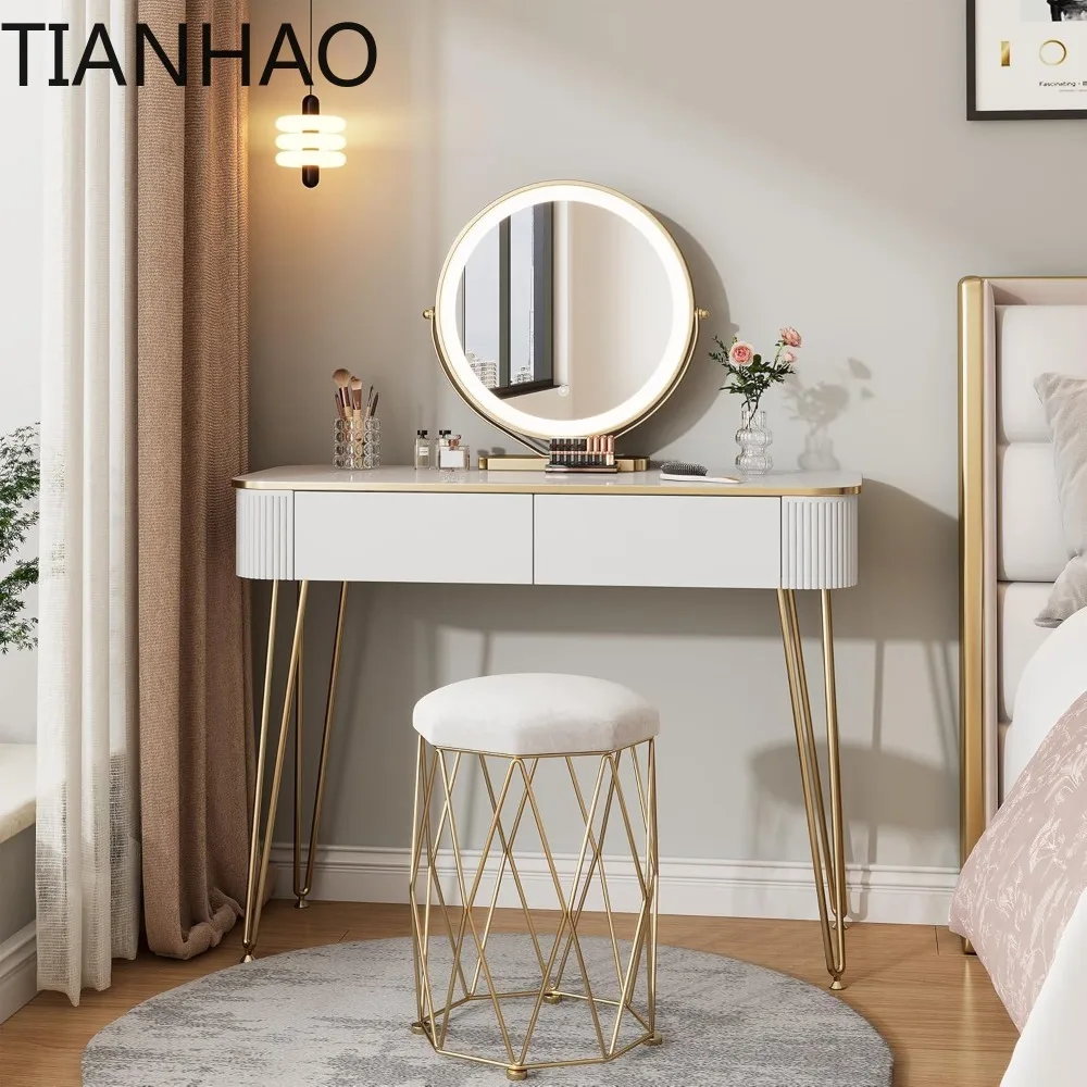 Small Vanity Desk with Mirror and Lights, 39