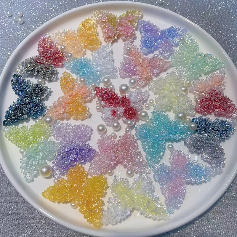 

200PCS Sparkling Sparkling Flower Butterfly DIY Firefly Luminous 47×35MM Handmade DIY Jewelry Resin Craft Accessories