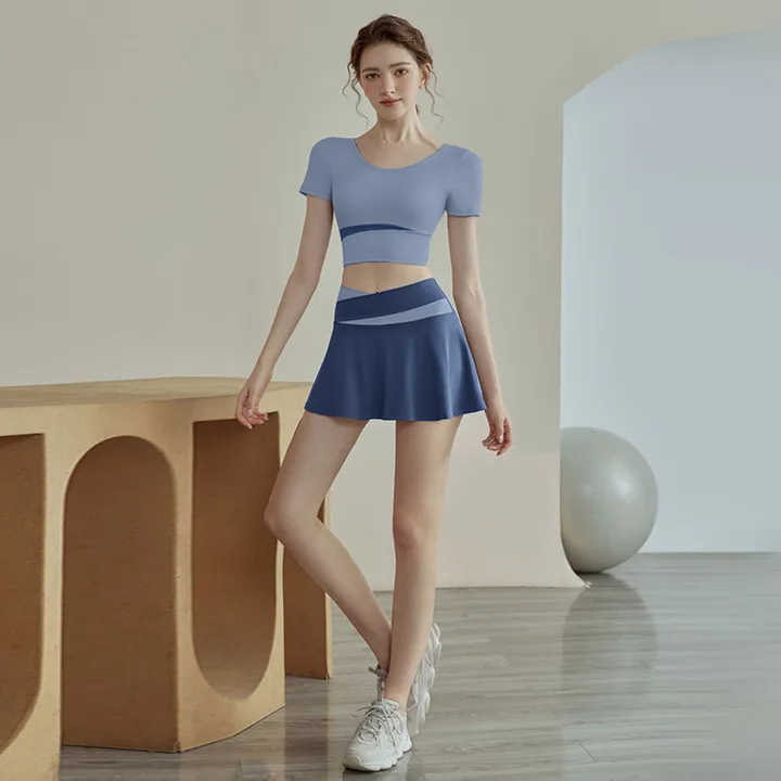 

Быстросохнущая спортивная юбка с цветными блоками для женщин, осенняя юбка для бега для фитнеса, танцев, йоги, защиты от воздействия ягодиц