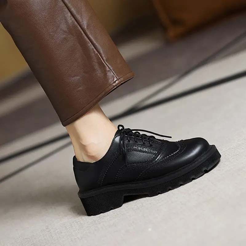 SIMLOVEYO 2025 Vintage Female Pumps Round Toe Thick Heels 4cm Lace Up Breathable Plus Size 41 42 43 Leisure Daily Women Shoes