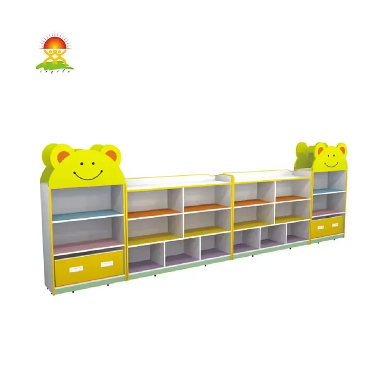Cartoon Wooden Storage Cabinet for Kindergarten Kids Toy Organizer Shelf Children Room Furniture Decorative Bookcase Unit