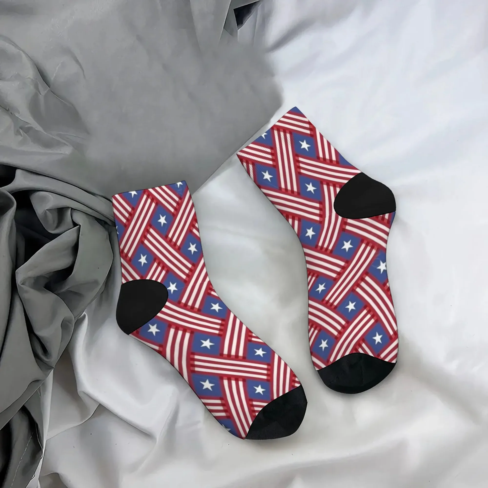 عناصر العلم الوطني المخططة باللونين الأحمر والأبيض، جوارب قصيرة للرجال، جوارب ضغط مجنونة ومضحكة وناعمة ومريحة على طراز الهيب هوب #4