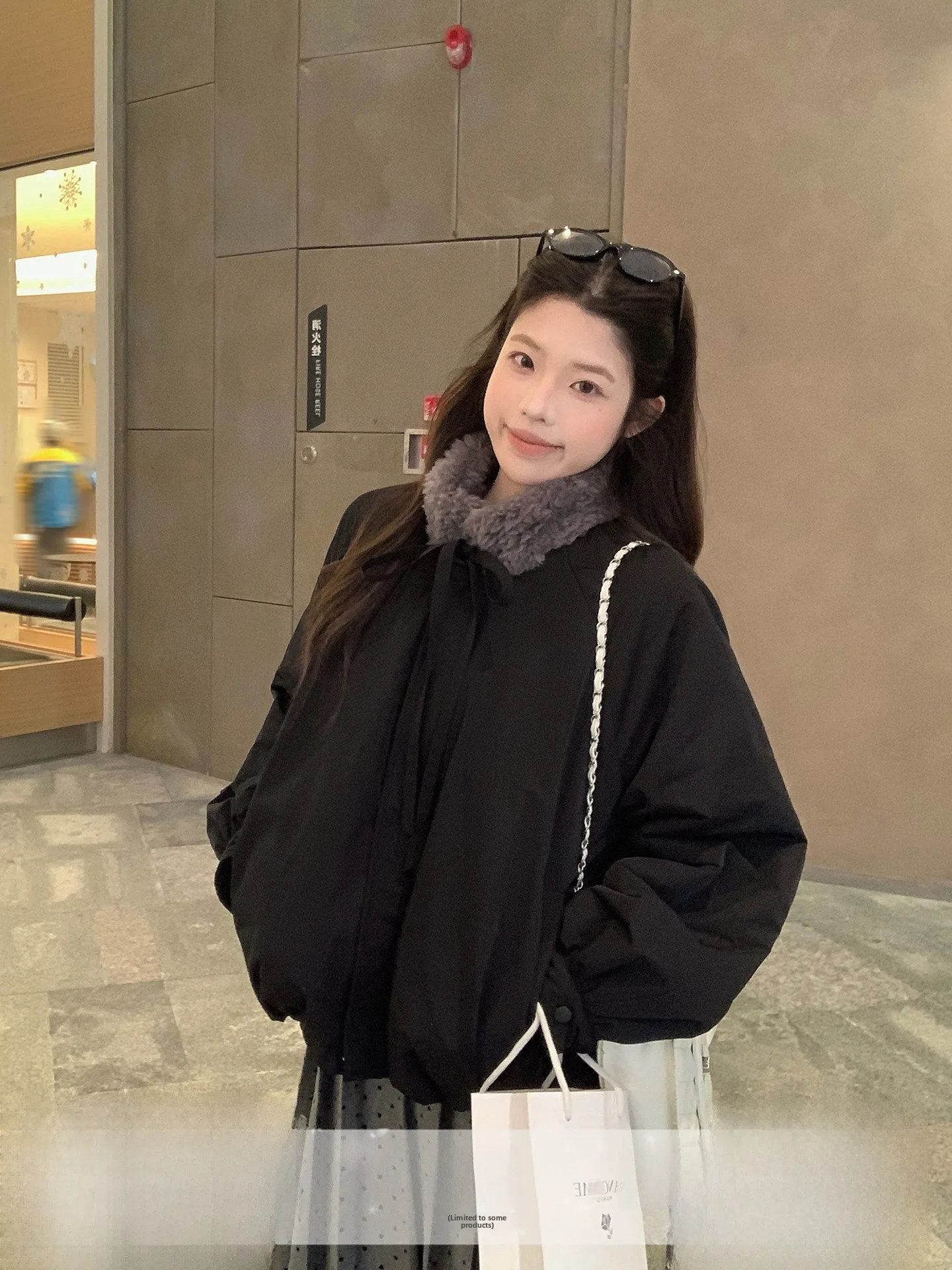 

Bla Splicing Lamb Fur ort Cotton Jaet Women's Winter New Loose Warm Cotton Coat Outerwear Korean Sle Straight Cut