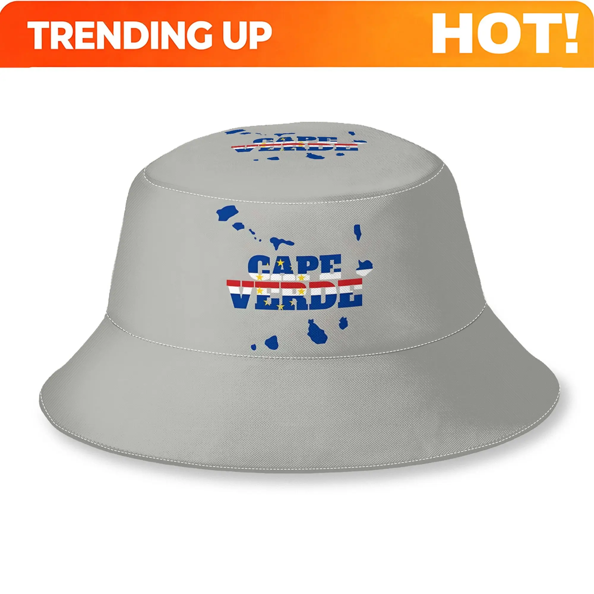 Customization Cape Verde Map Outline Flag Text Print Printed Bucket Hat, Unisex Casual Sun Hat, All-match Daily Wear