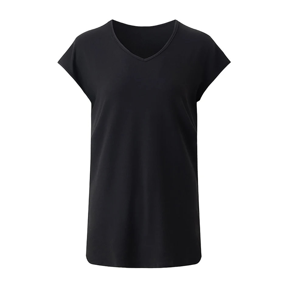 Women's Short Sleeved V-neck Solid Color Basic Casual Quick Drying Sports Running Comfortable Top T-shirt Trendy Interior