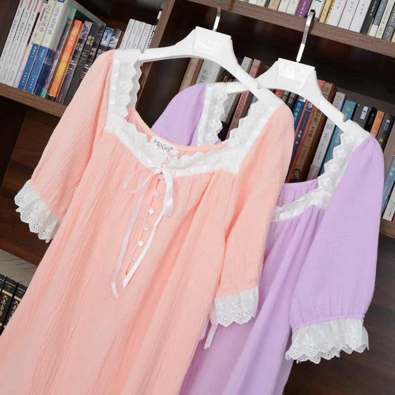 

Sweet Princ Sle ort Sve Cotton Nightgown plus Size for Plump Girls Summer Floral Trim Pure Cotton Sp Dr