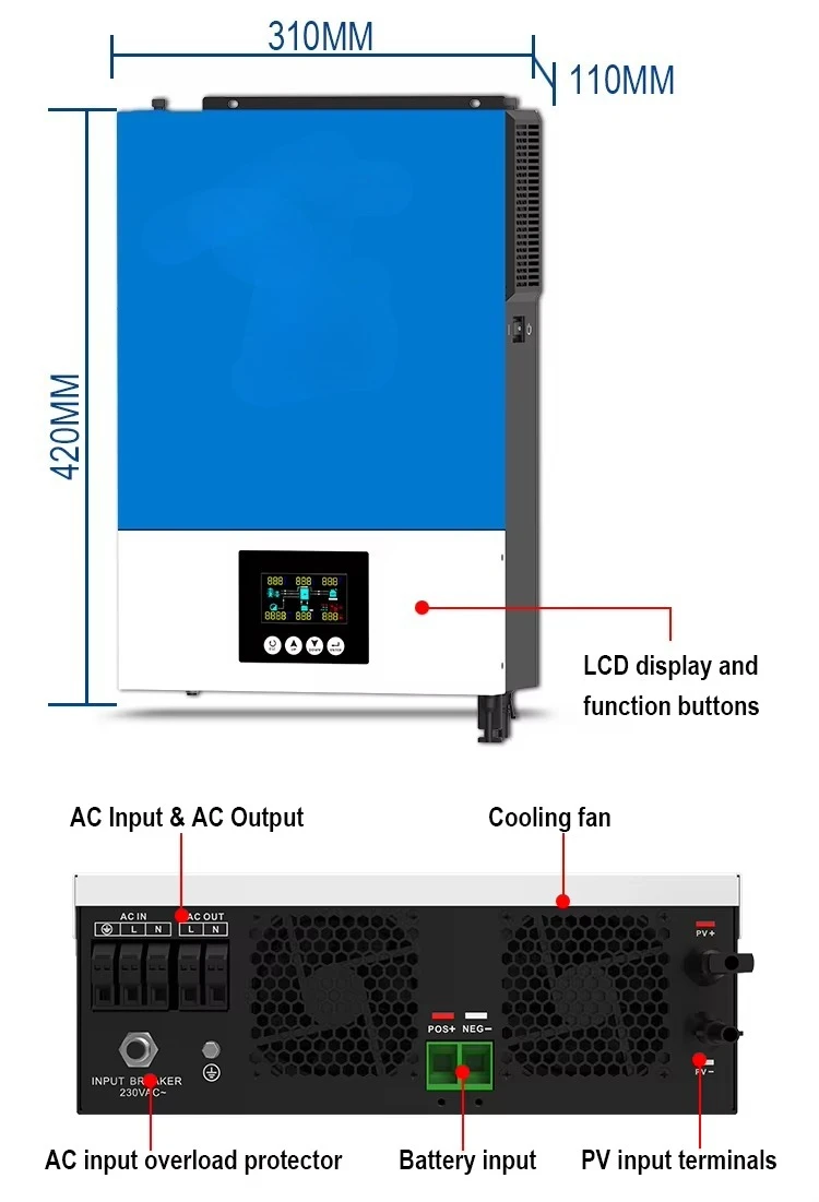 عاكس شمسي هجين 3.6 كيلو وات 6.2 كيلو وات على محولات الطاقة الشمسية خارج الشبكة مع جهاز التحكم بالشحن بالطاقة الشمسية للمنزل #3