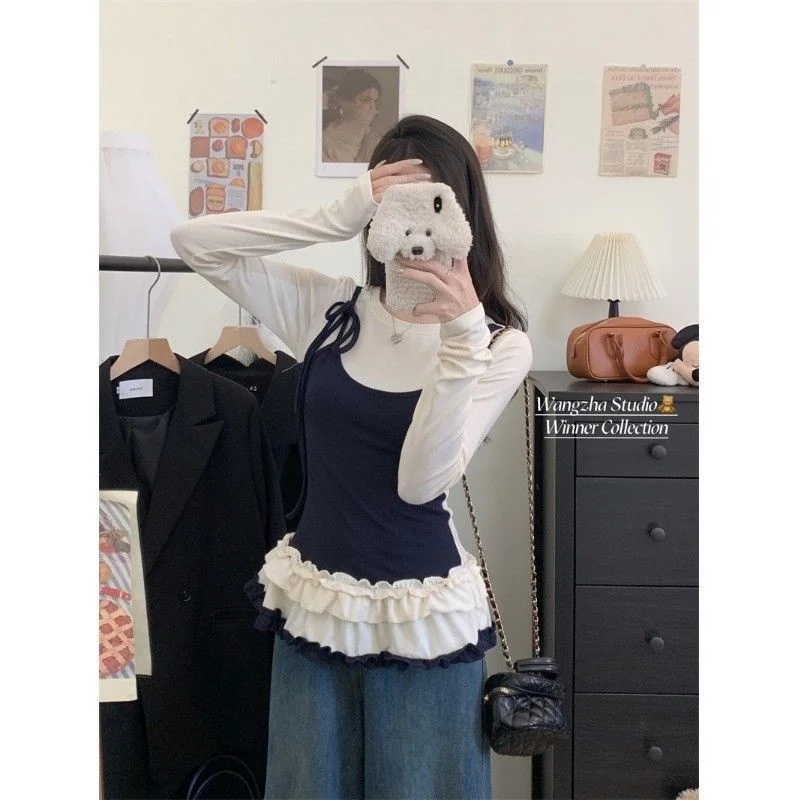 Women's Long Sleeve T-Shirt Design Sense Lace Trim Slim Fit Base Shirt Early Spring Inner Wear Bottoming Top Layered Clothing