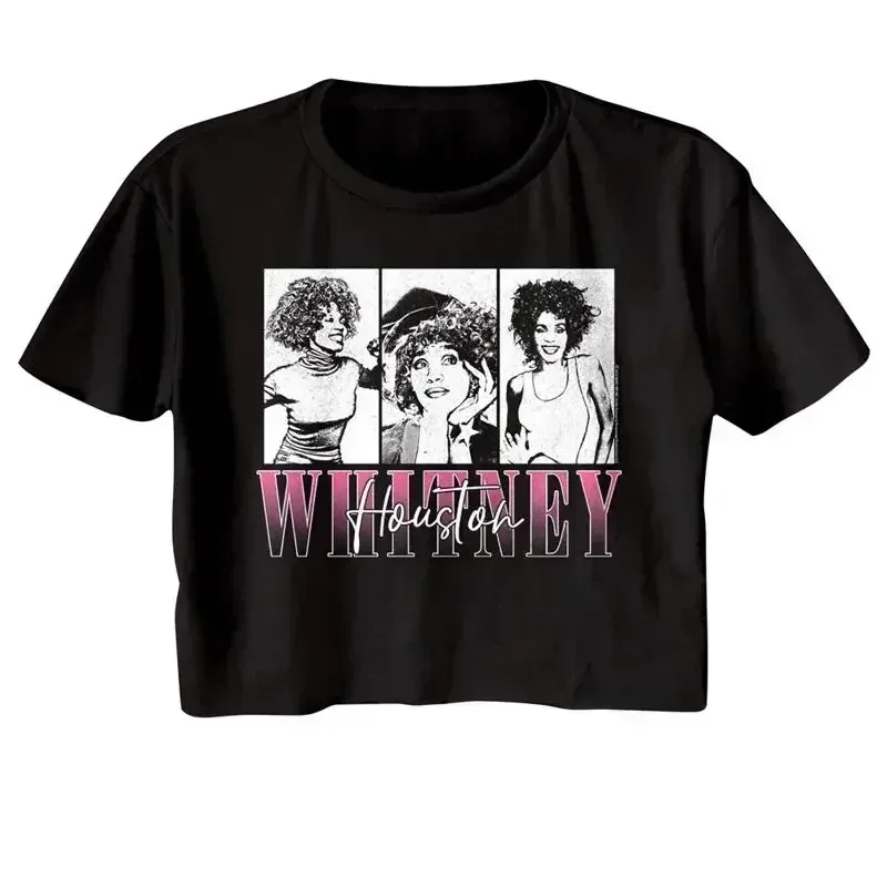 Whitney Houston in Contrast Women's Crop Top T shirt