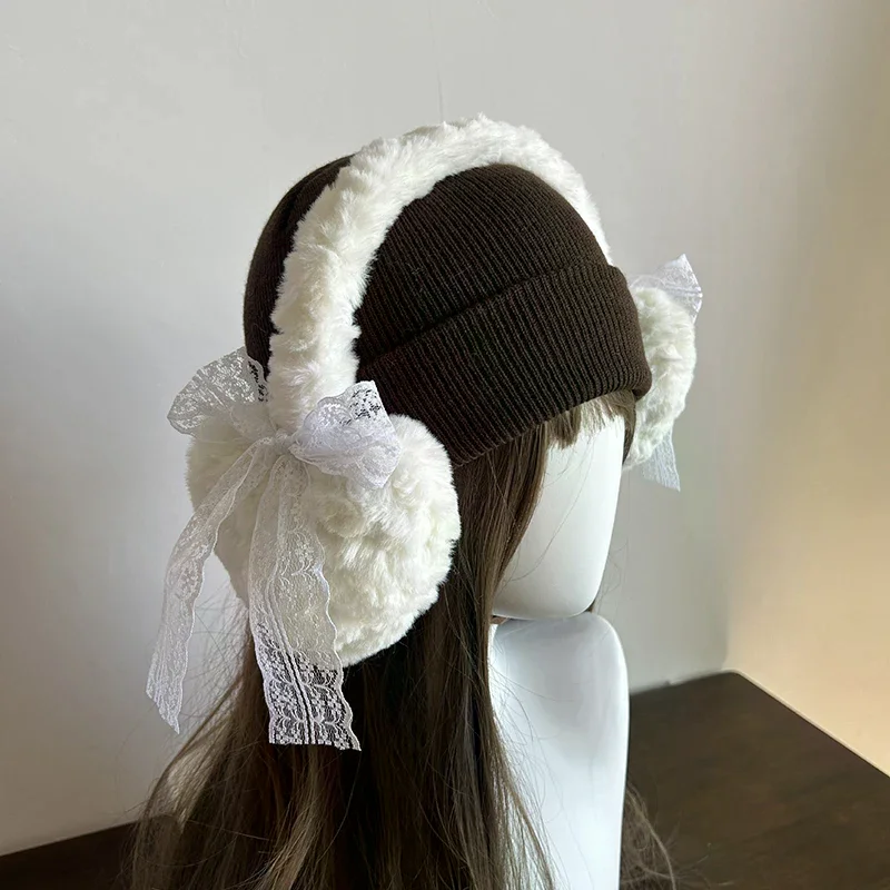 

Новые зимние милые наушники для девочек, милые наушники с кружевным бантом, плюшевые зимние теплые головные уборы, женские беруши, защита от холода, наушники с любовью