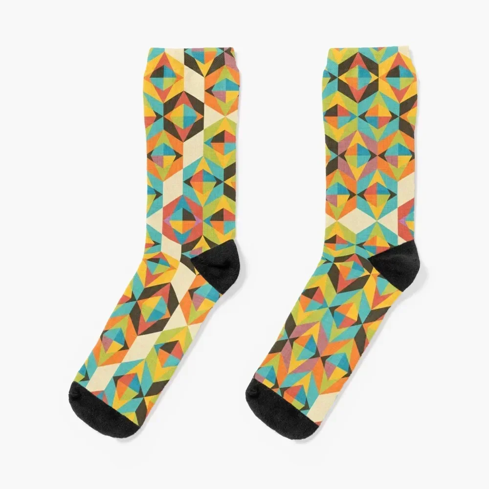 

Retro Color Block kaleidoscopic Socks floral anti slip football custom sports Socks Woman Men's