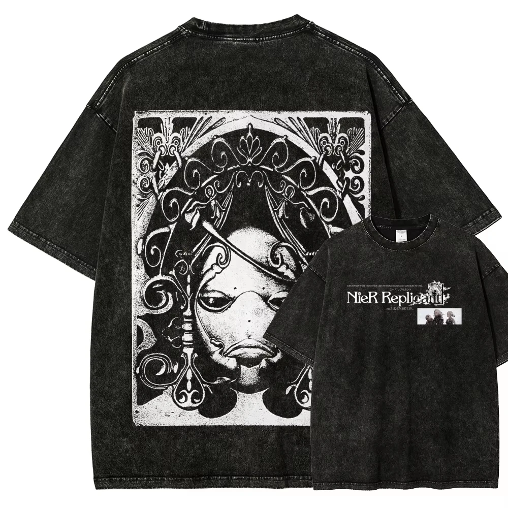Nier Automata Washed Graphic T-Shirt 2026 Neues Modell Unisex Persönlichkeit Ganzjährig Streetwear Baumwoll-Oberteil – Detail 10