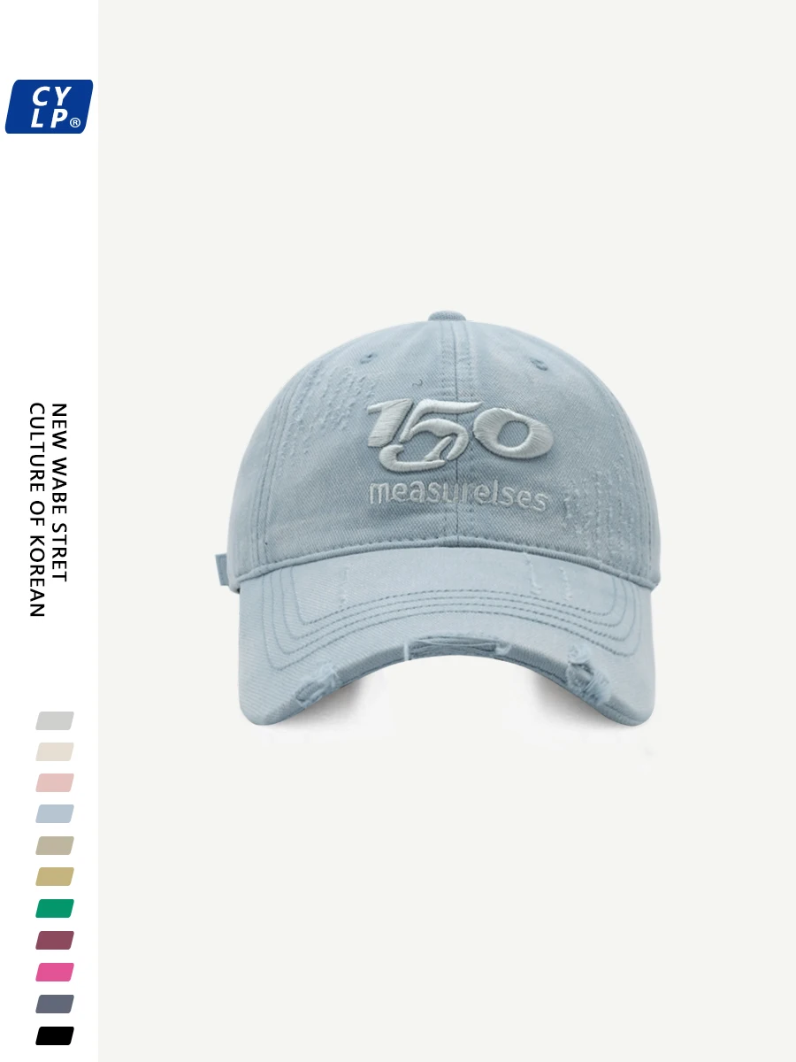 Embroidered Baseball Cap for Men and Women Same Style Korean Washed-out Make Old Ripped Peaked Cap Make Your Face Look Smaller