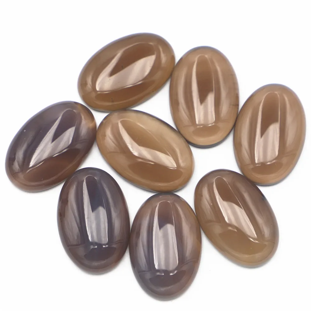 Hot 30x20mm Natural Stone Oval Grey Agate Cabochon Setting Beads Fit Women Jewelry Making Supplies 12Pcs Wholesale Free Shipping