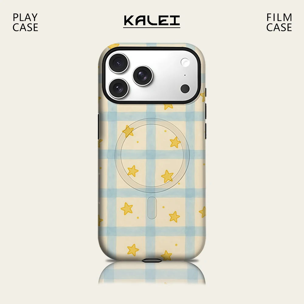 

Blue Gingham & Stars Phone Case for IPhone 17 16 15 14 13 Pro Max Plus for Magnetic Single Double-layer Tough Case