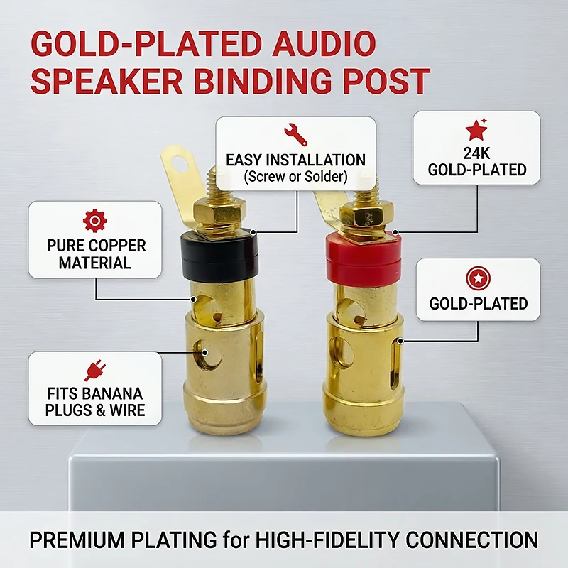 20PCS Gold-Plated Push-Type Spring Terminal Self-Locking Speaker Connector for Amplifier, Audio Equipment & Sound System Wiring