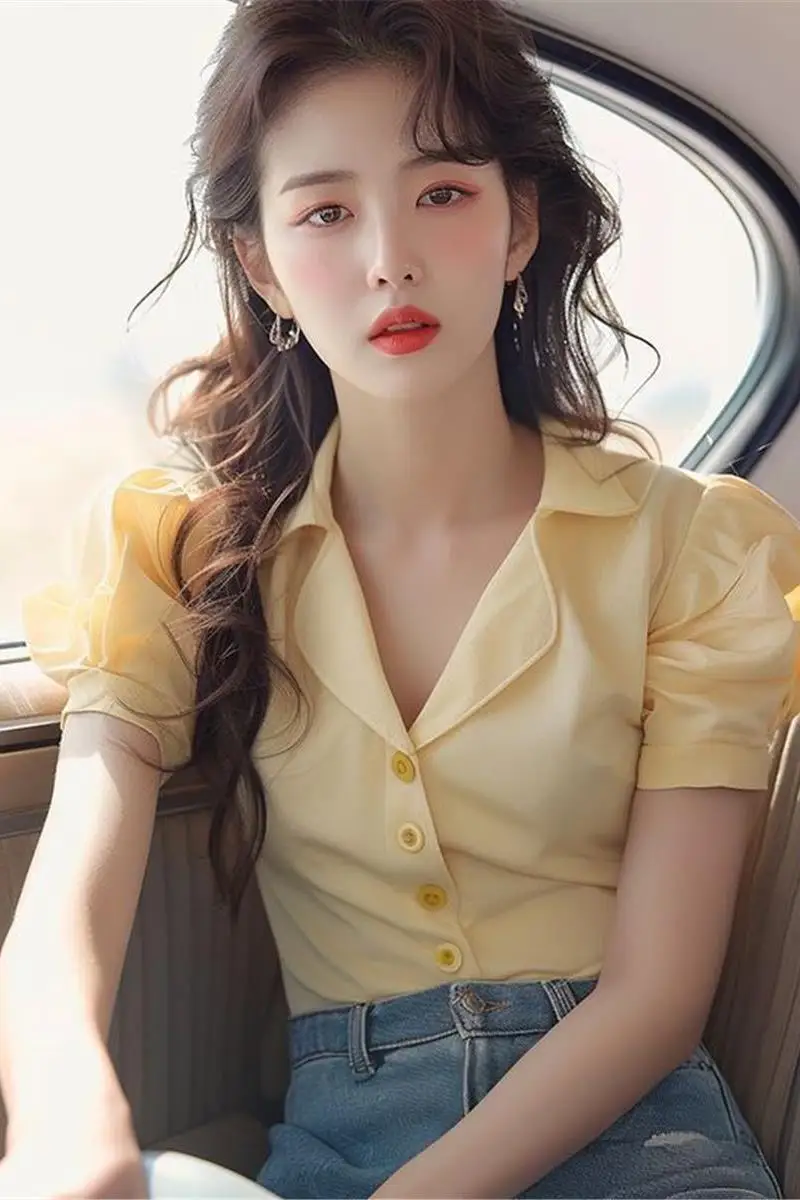 Französische Bluse mit Blasenärmeln für Damen, neues Sommer-Chic-Chiffon-Top