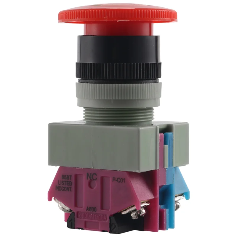 ABZV-AC 600V 10A Red Mushroom Emergency Stop Push Button Switch 22mm NO NC