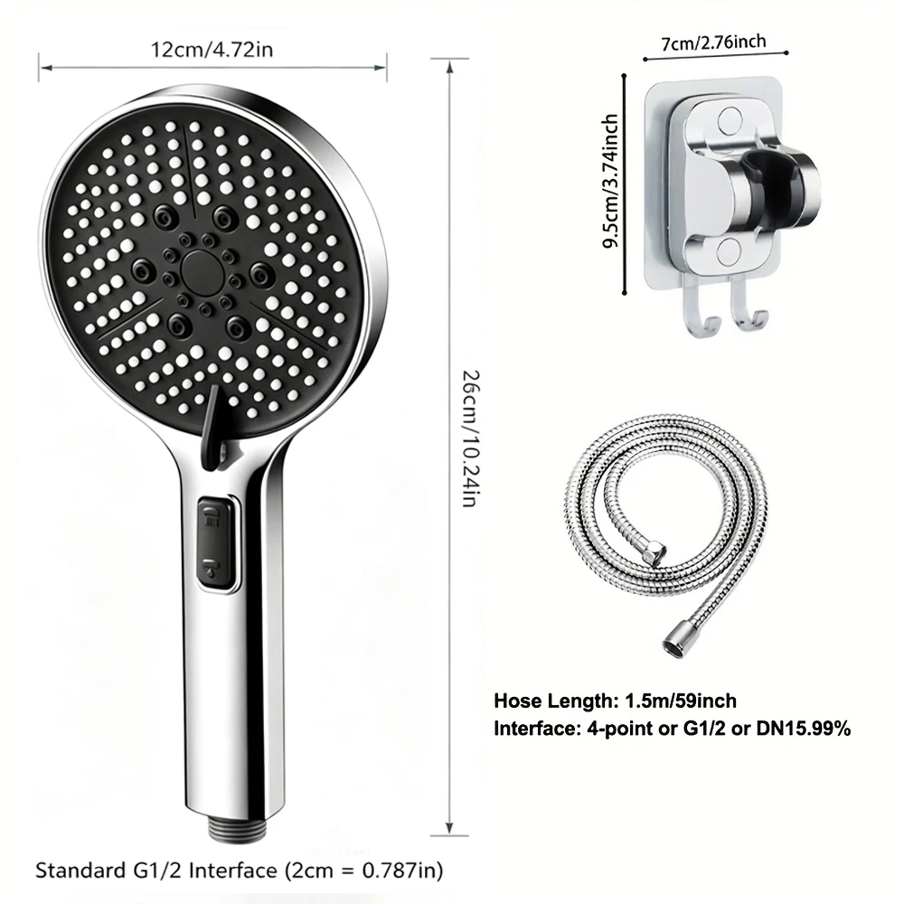 Big Panels Shower Head High Pressure 5 Jet Modes Showerhead with Large Water Outlet Nozzles Rainfall Spray Bathroom Accessories