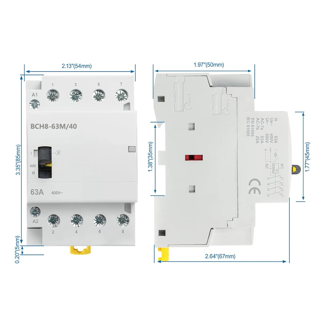 ABILKEEN BCH8-63M/40 63A Manual Household AC Contactor 4NO 4Pole 50/60Hz Modular Contactor Circuit Manual/Automatic Control