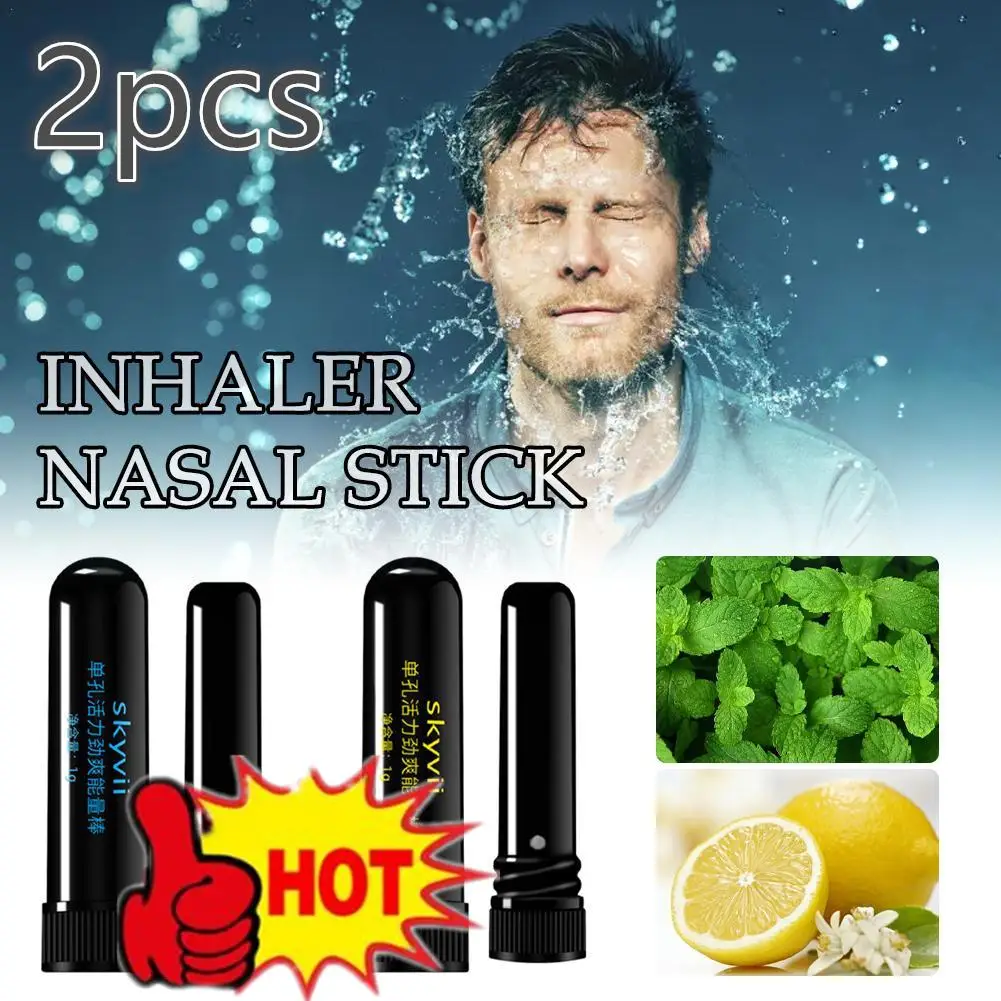 2pcs Lemon Inhaler Nasal Stick Natural Herbal Aromatherapy Inhaler Tubes With Cooling Oils Portable Breathe Stick