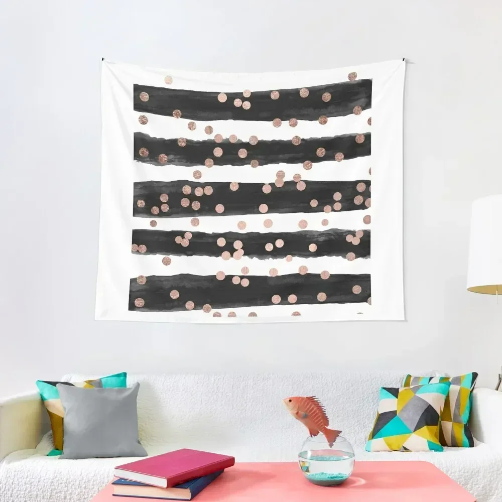 Girly rose gold confetti black watercolor stripes Tapestry Cute Room Decor Decorative Wall Outdoor Decor Tapestry