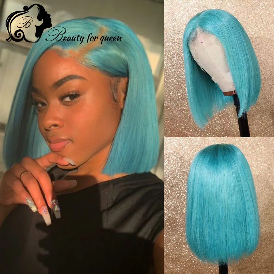 

Косплей-парик из натуральных бразильских волос, темно-синий, прямой, короткий боб, для женщин, плотность 180, с прозрачным кружевным фронталом 13x4