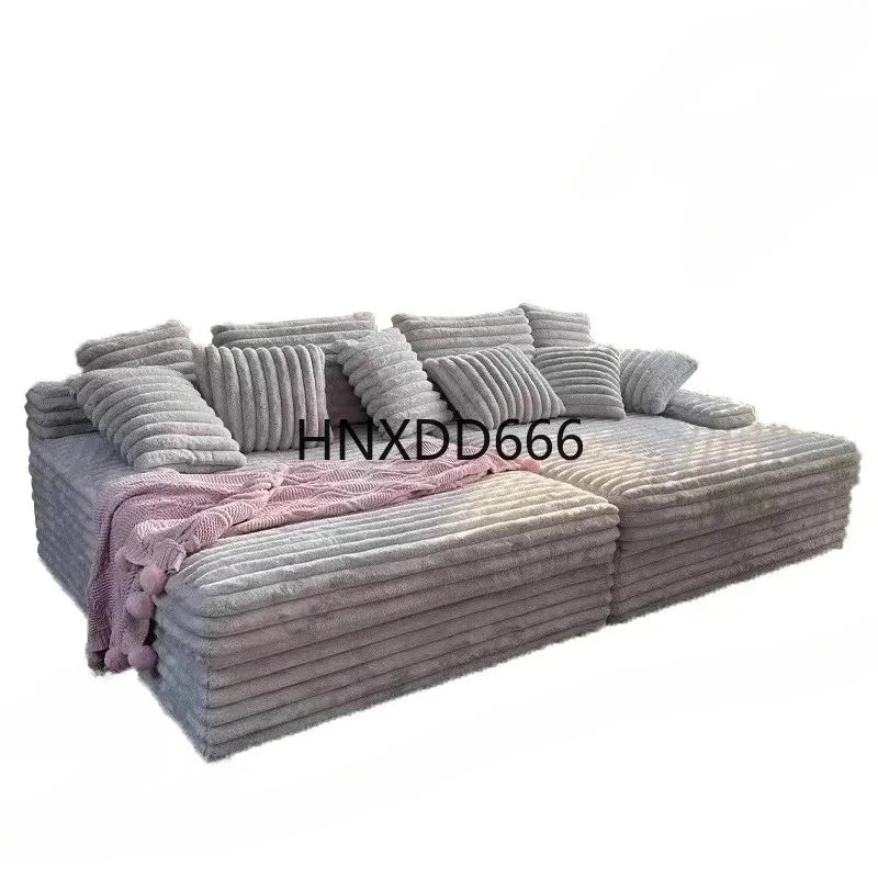 Nordic Lazy Sofa, Thick Corduroy Cloud Design, Extra Wide Seat Depth for Living Room, Vacuum Compressed Packaging