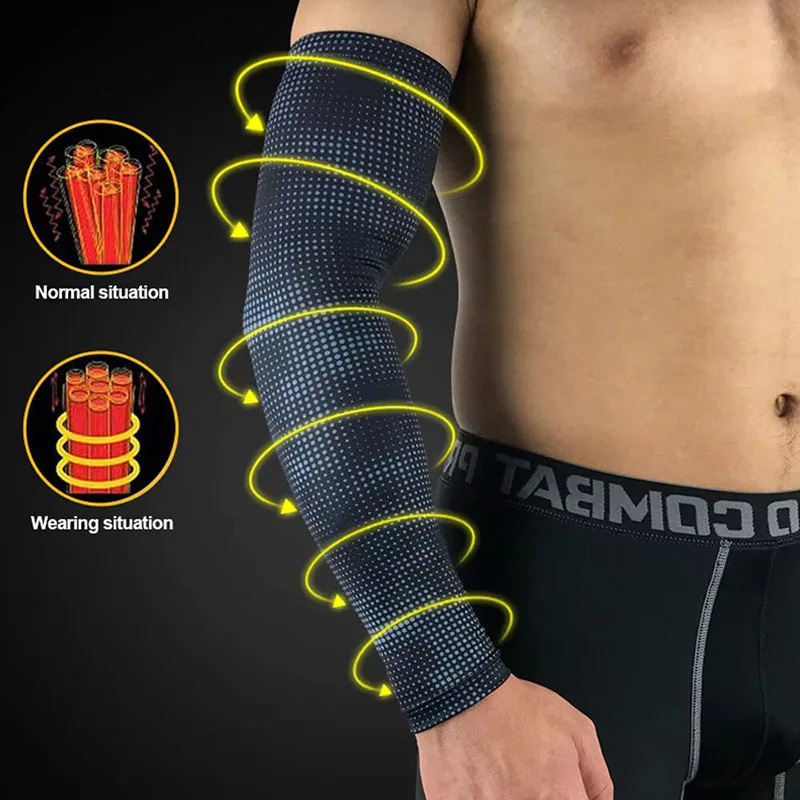 1 PC Outdoor Sport Working UV Protection Arm Sleeve Anti-Slip Elbow Cover Compression Ice Silk Cooling Athletic Sleeves