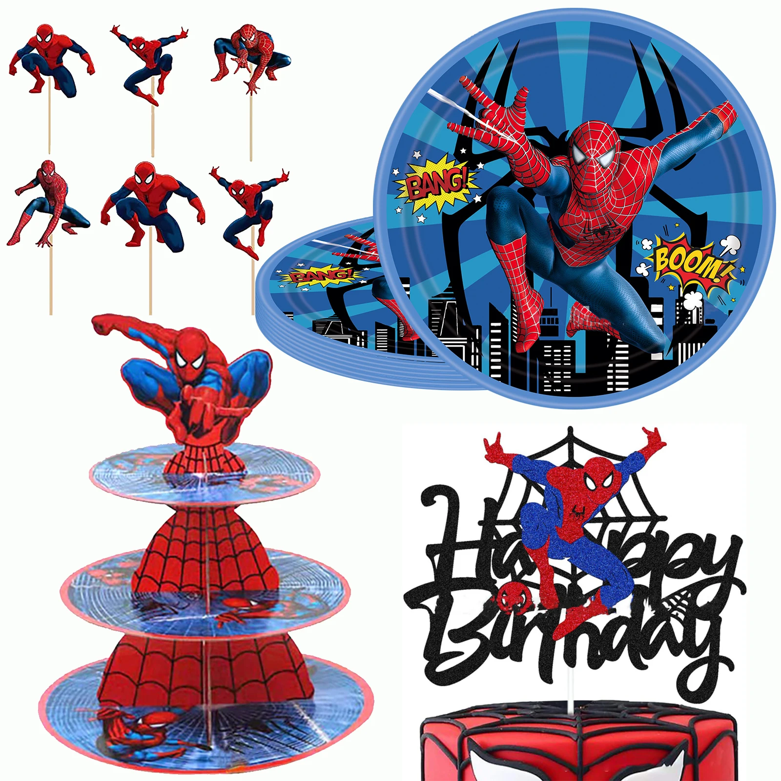 【セール中】スパイダーマンの誕生日パーティーの装飾スーパーヒーロー使い捨て食器カッププレートテーブルクロスケーキトッパーキッズベビーシャワー用品