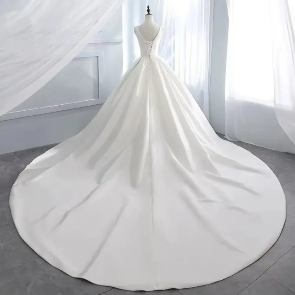 Ivory Satin Wedding Dresses High Quality Bridal Gowns Court Train Wedding Bridal Wear New Arrival Fall Winter Vestidos De Novia